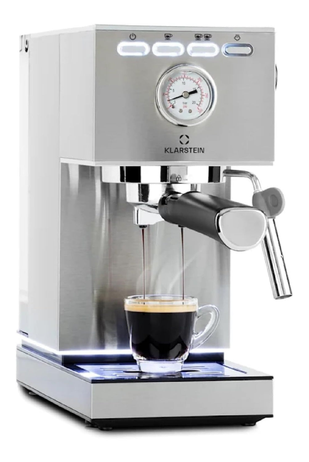 Machine espresso compacte inox, 1350 W, 7-9 bars, porte-filtre, buse vapeur pour cappuccino