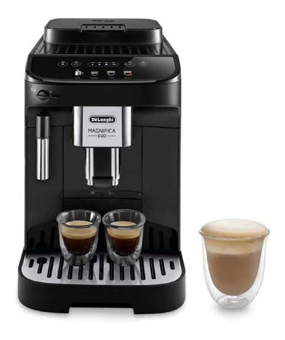 Expresso broyeur compact noir, 4 recettes une touche, buse lait manuelle, cafe fraichement moulu