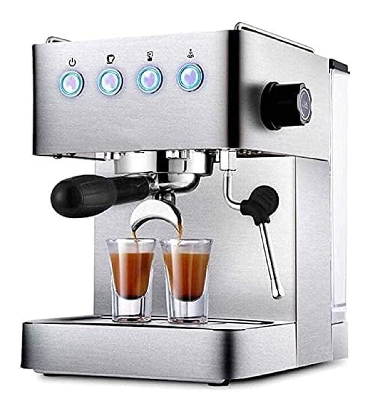 Machine Expresso Domestique Acier Inoxydable Boutons Lumineux Bleus Buse Vapeur