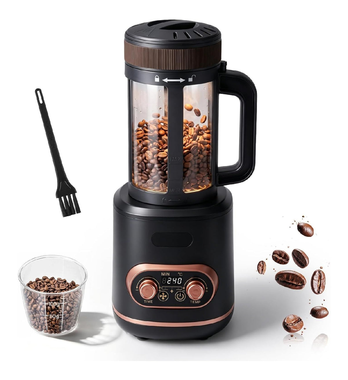 Torrefacteur cafe air chaud 100g 2000W cuve verre brosse incluse