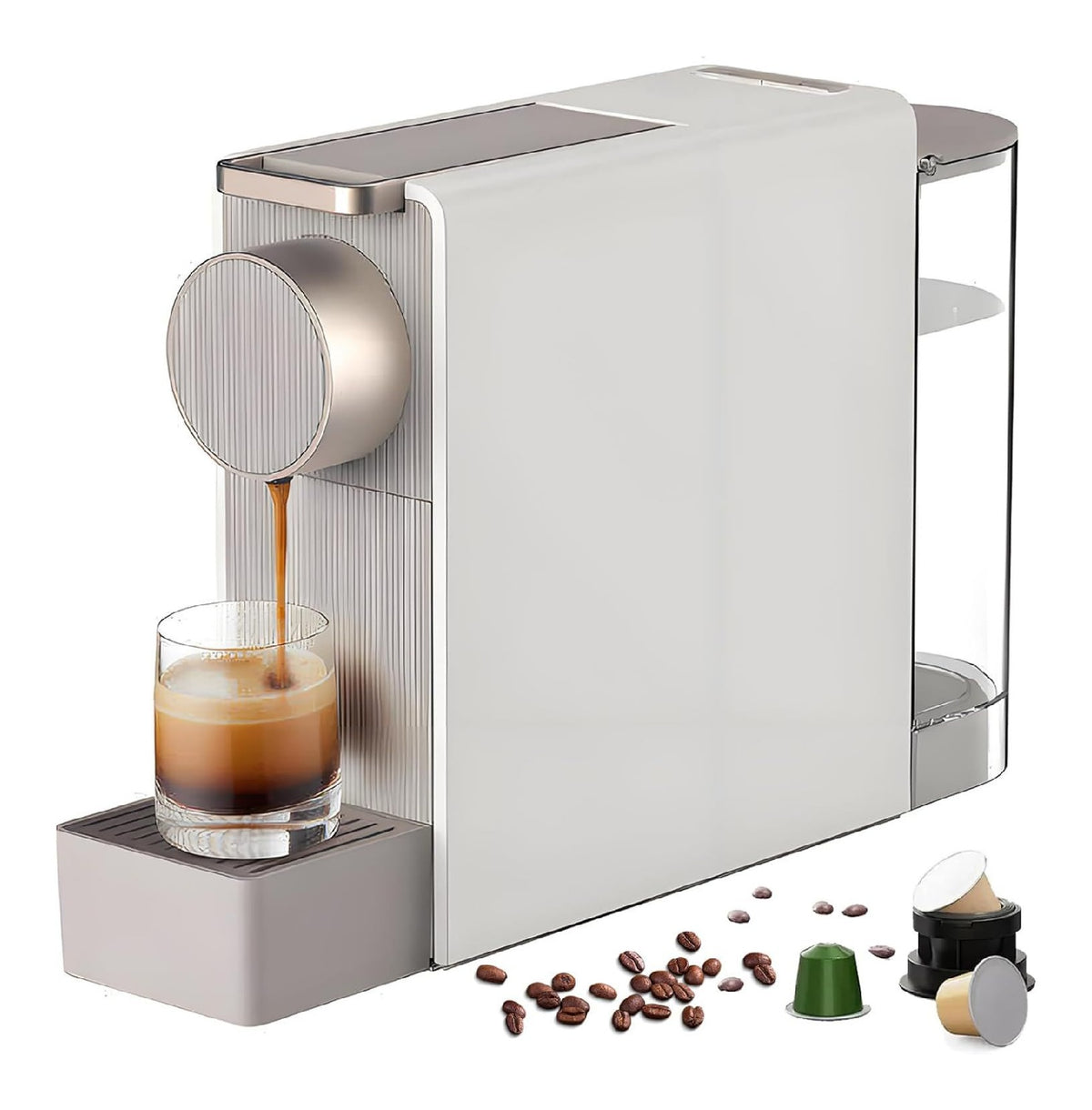 Machine a Capsules Blanche 1200W Extraction Rapide Compatible Espresso et Cappuccino