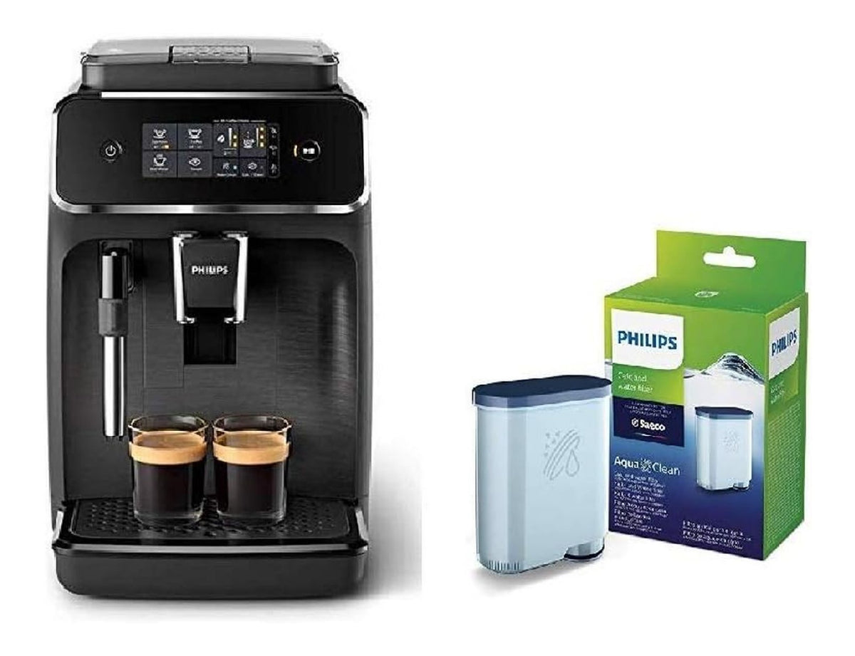 Machine grains compacte noire, broyeur ceramique 12 reglages, filtre eau inclus, buse lait