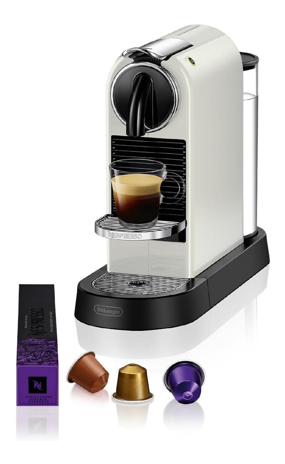 Machine capsules blanche compacte 19 bars, chauffe rapide, design prime pour petit comptoir