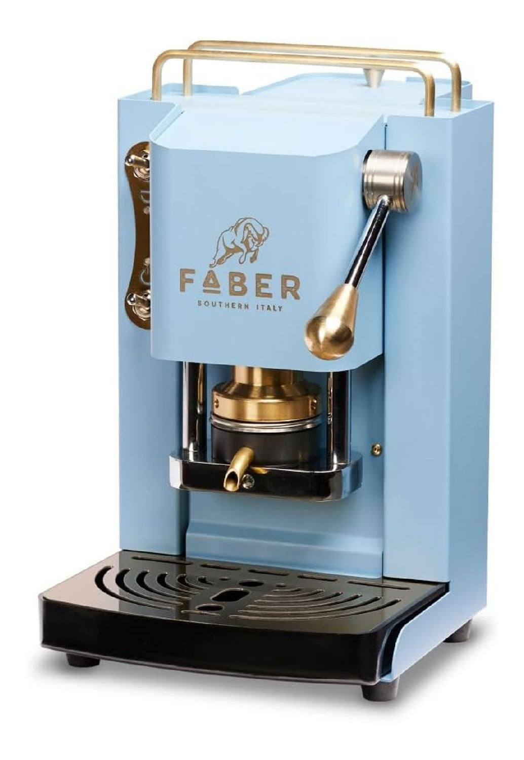 Machine a Dosettes Bleu Clair Mini Deluxe avec Finitions Laiton Dorees