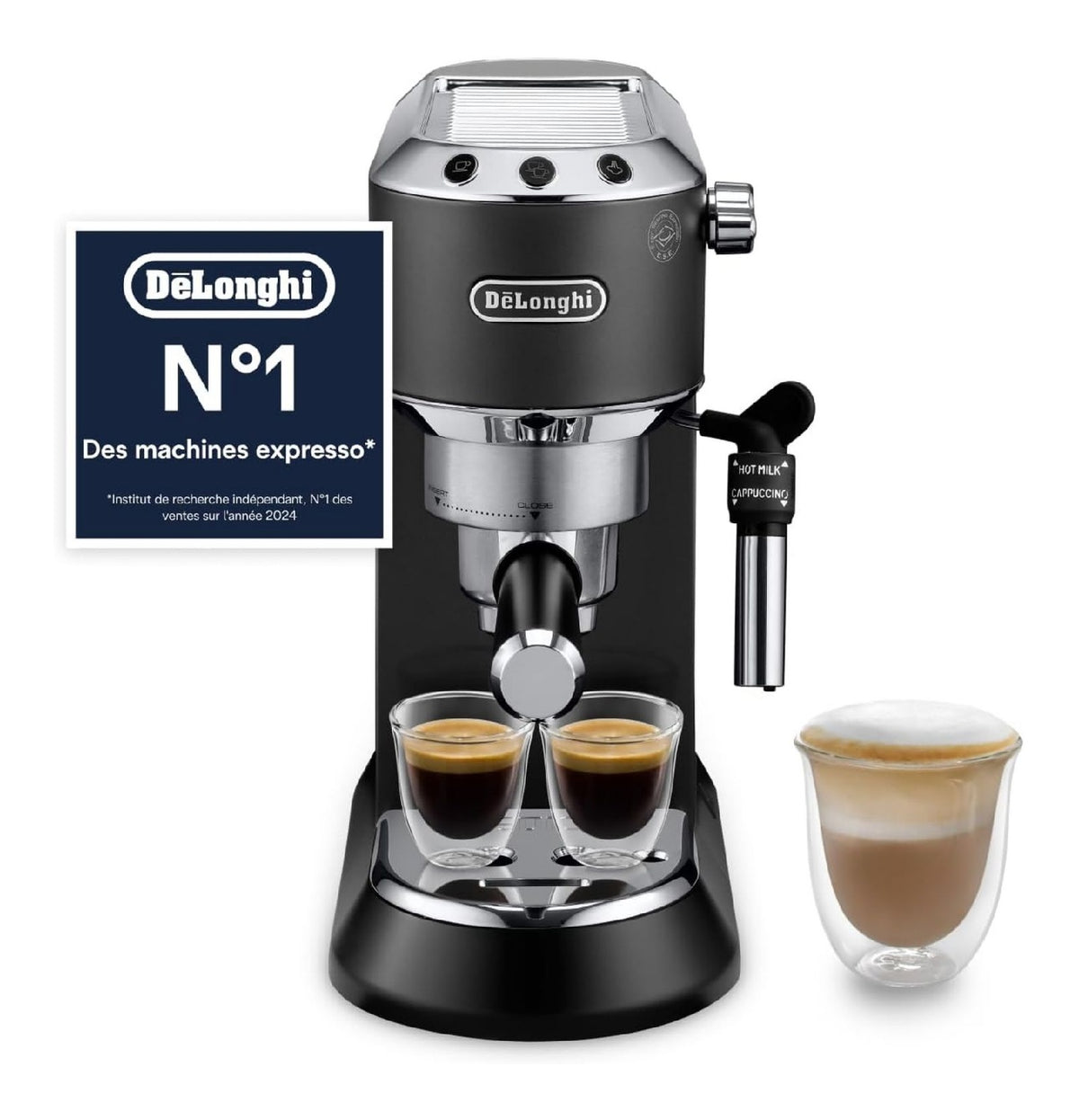 Machine espresso ultra-compacte 15 cm large, chauffe rapide, pret en 40 s, buse vapeur cappuccino