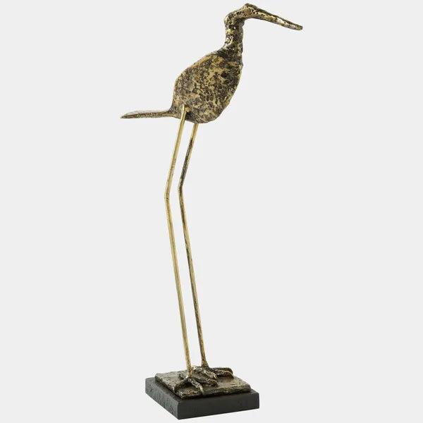 Sandhill Crane Sculpture, Antique Brass
