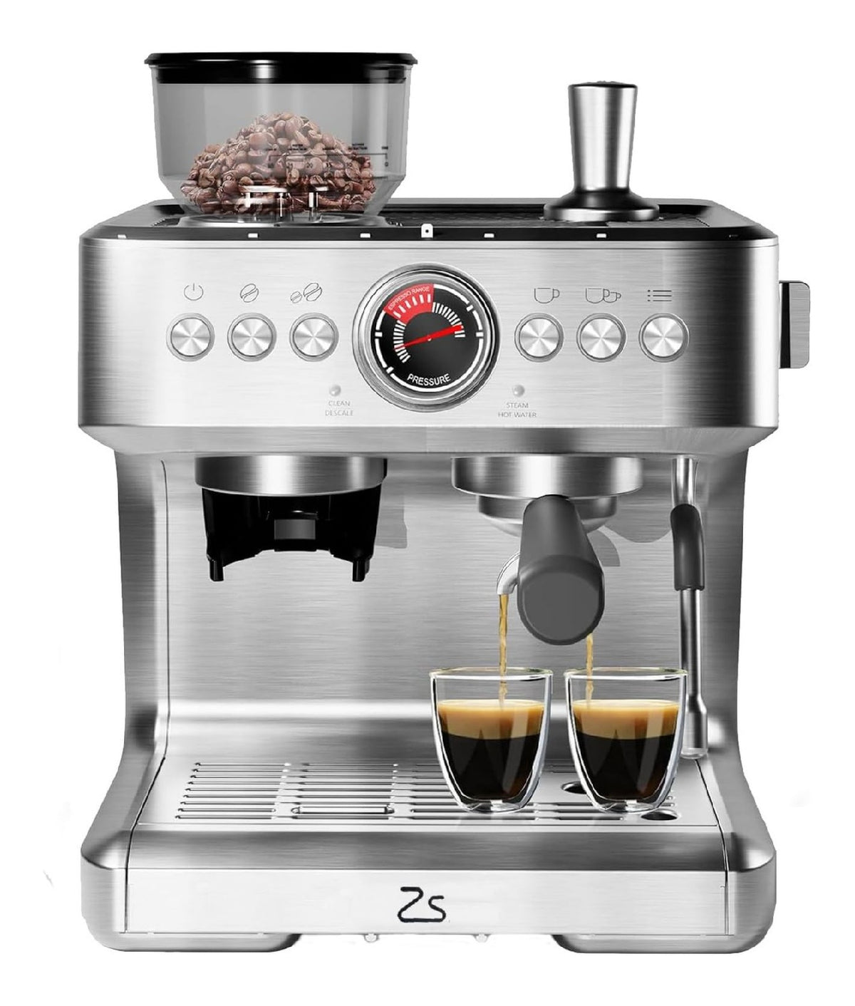 Machine Expresso Semi-Auto Moulin Integre 20 Bars Buse Vapeur 2.8L Inox Barista