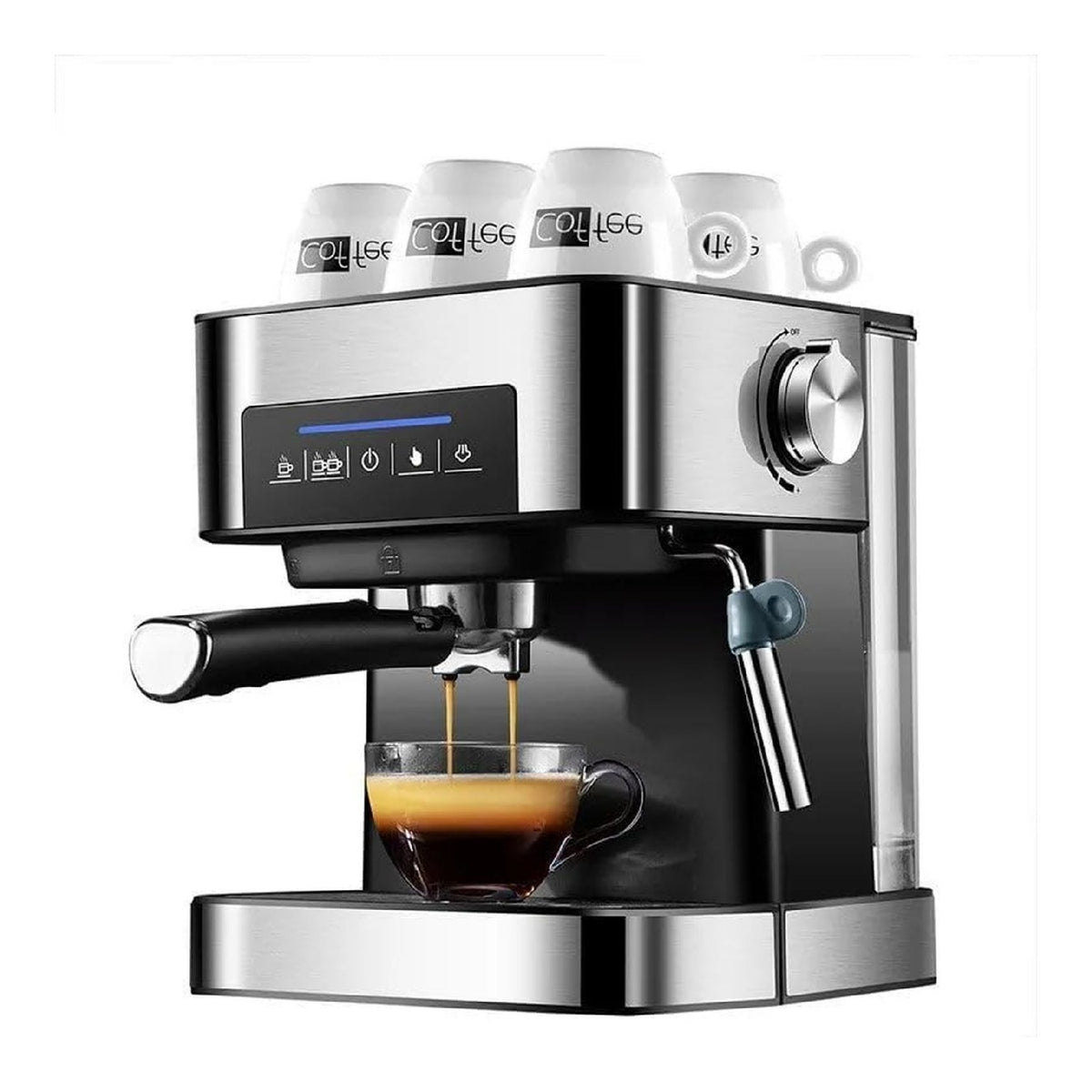 Machine Expresso 20 Bars Inox et Noir avec Mousseur Lait et 4 Tasses Incluses