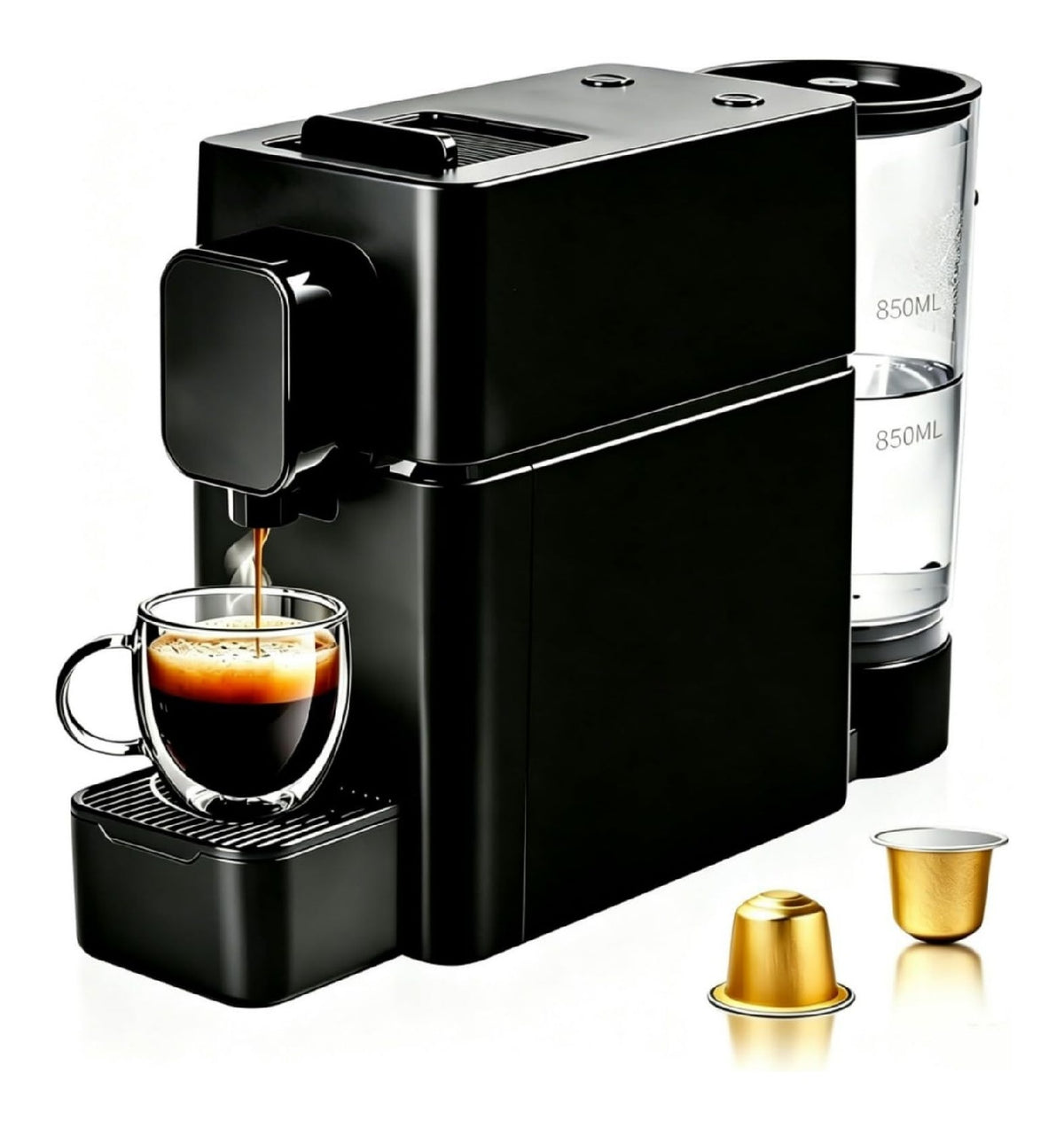 Machine a Capsules Compacte Noire 19 Bars avec Grand Reservoir 850ml