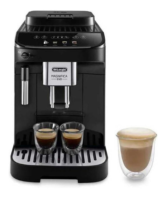 Expresso broyeur compact noir, 4 recettes une touche, buse lait manuelle, cafe fraichement moulu