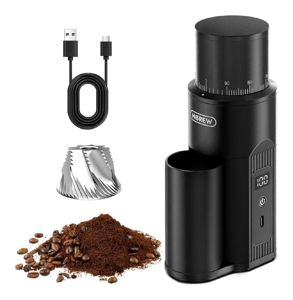 Moulin electrique sans fil 5200mAh noir mat ultra-portable meule conique USB-C