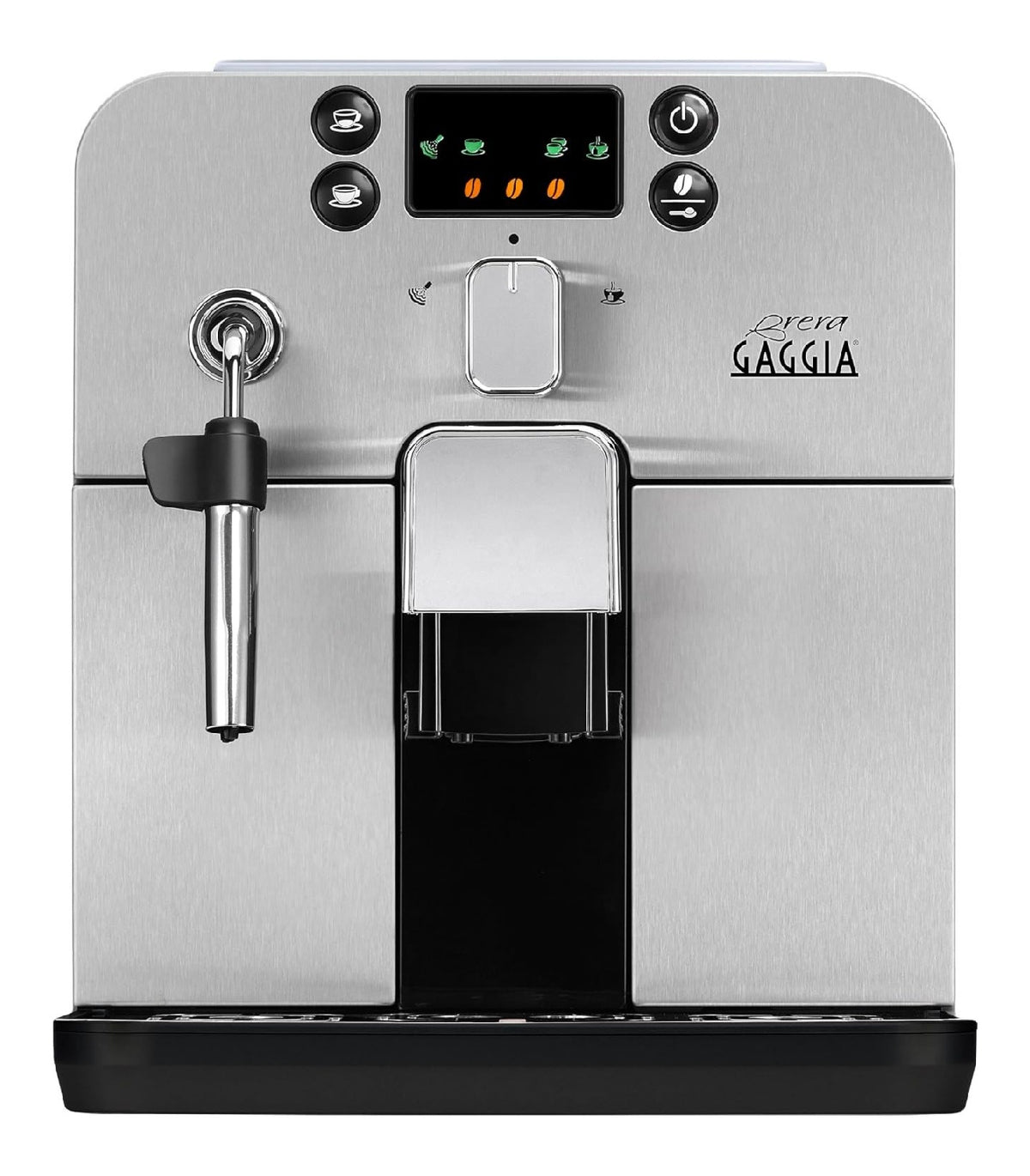 Machine grains compacte inox, expresso par grain, buse vapeur, design italien classique