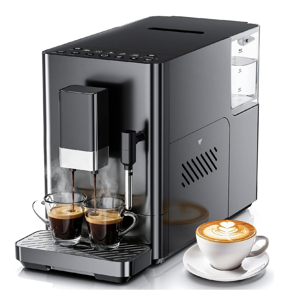 Machine Expresso Cafe en Grain 15 Bars Gris Anthracite Buse Vapeur Lait