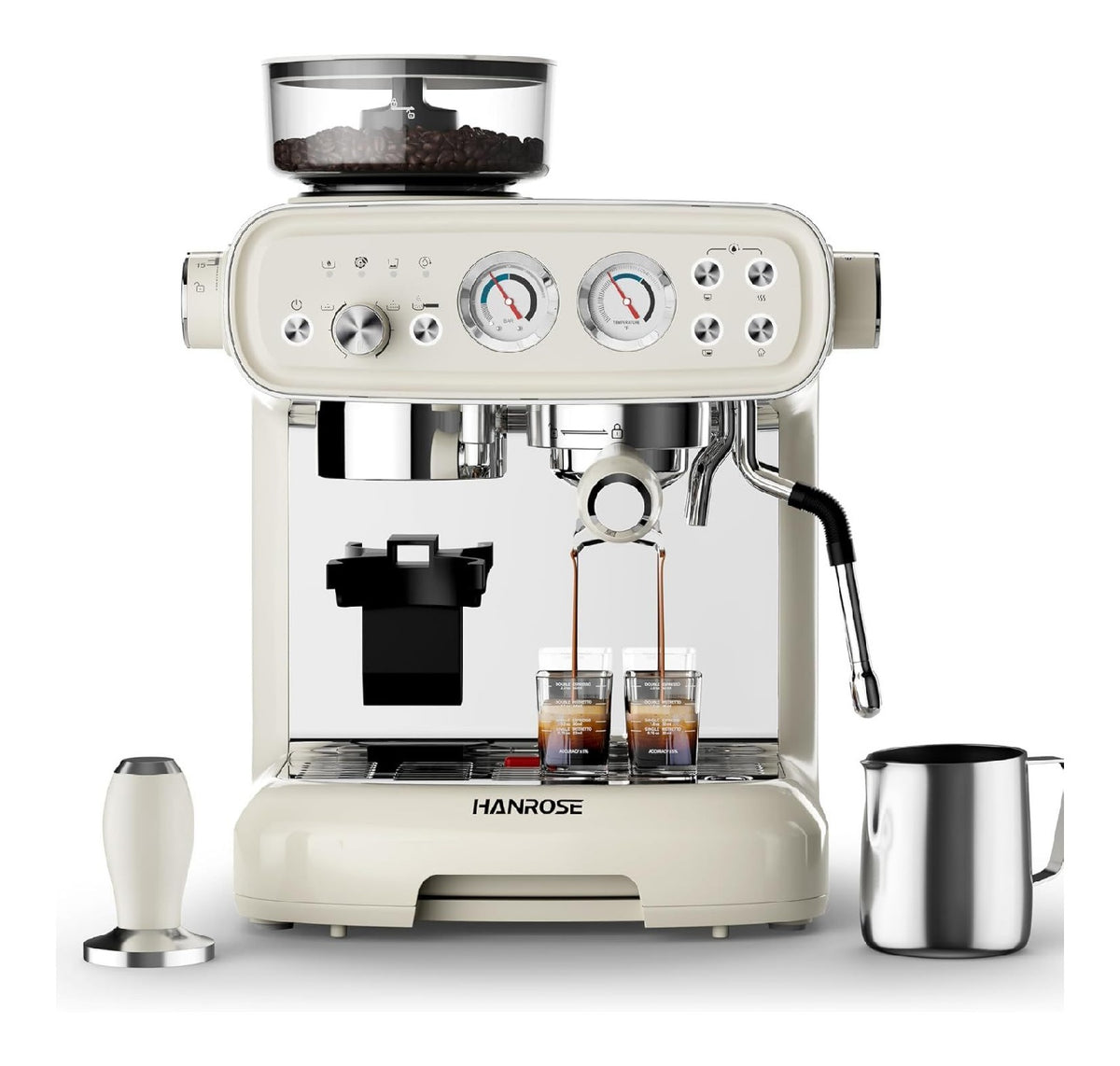 Machine Expresso Cafe en Grain 20 Bars Creme Retro Double Manometres Buse Vapeur Pro