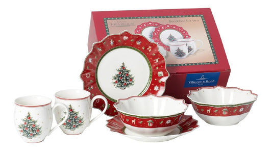 Petit-dejeuner noel 2 personnes porcelaine rouge arbre casse-noisette