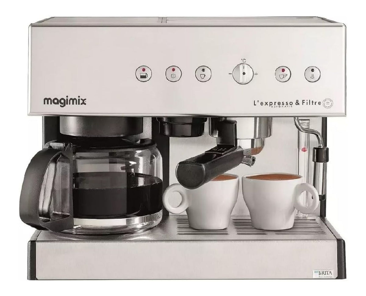 Machine combinee expresso et filtre inox chrome mat 1.8L 15 bars