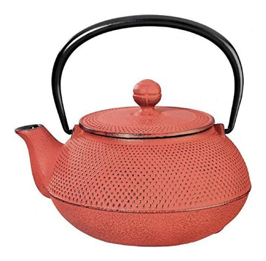 Theiere fonte rouge japonaise 1.15L emaillee poignee archee
