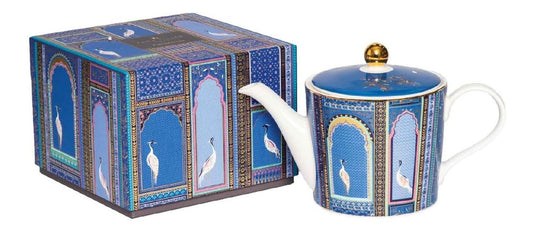 Theiere porcelaine fine motifs Inde oiseaux bleus coffret cadeau luxe