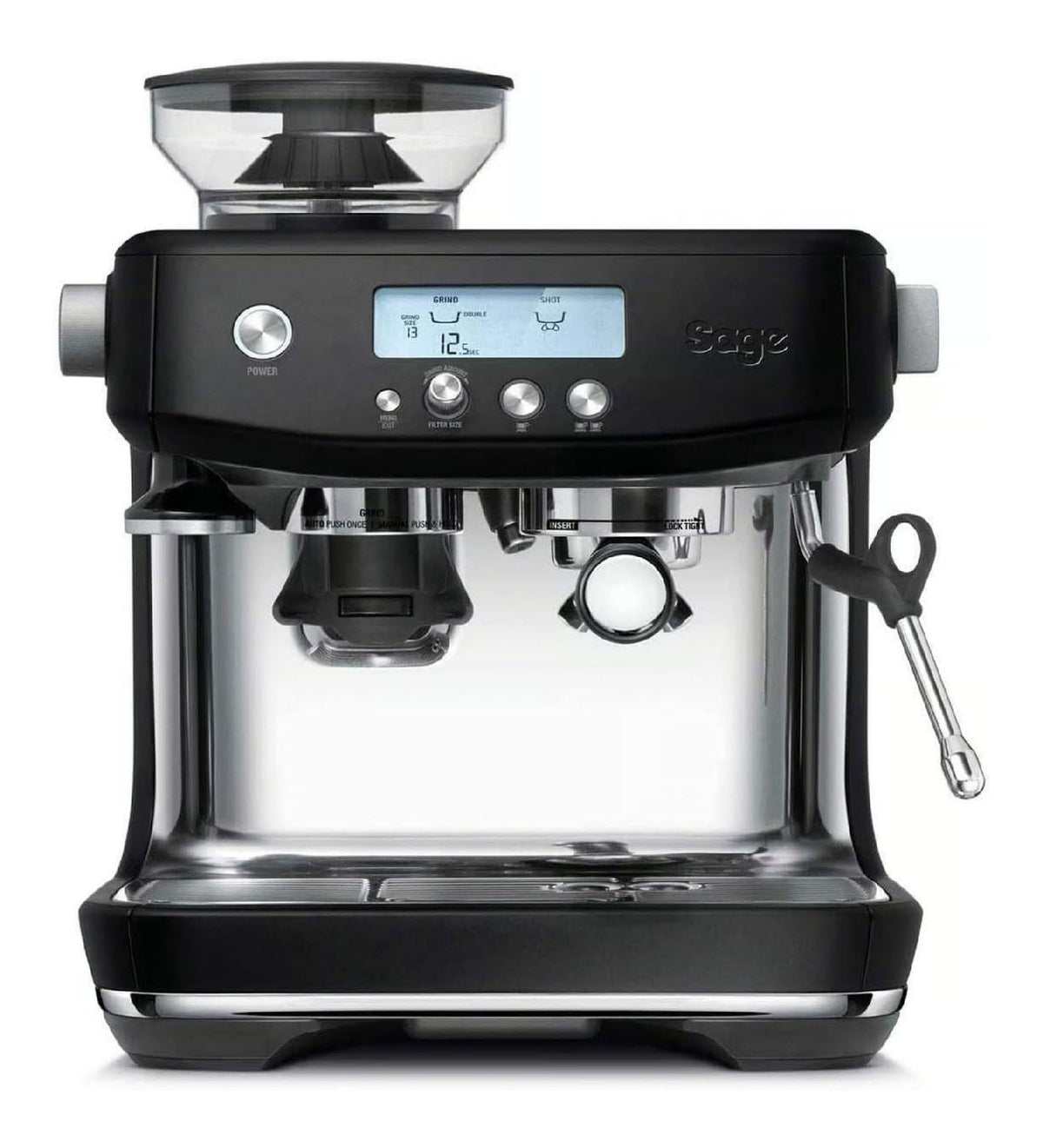 Machine a Cafe Barista Pro Noir et Inox avec Moulin Integre et Buse Vapeur