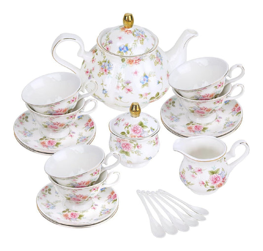 Service the 21 pieces porcelaine pastel multicolore bord dore