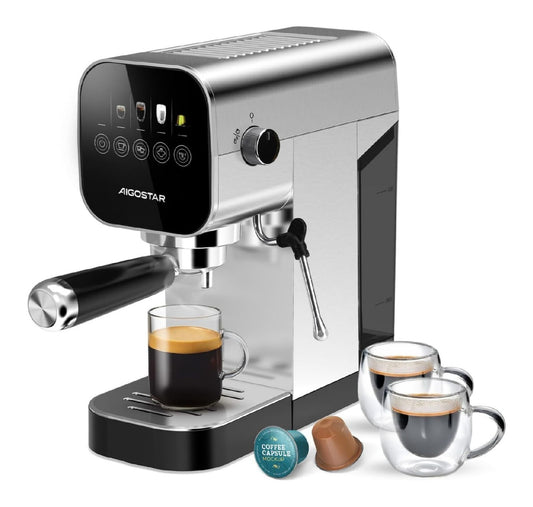 Machine expresso 20 bars inox capsules et cafe moulu buse vapeur