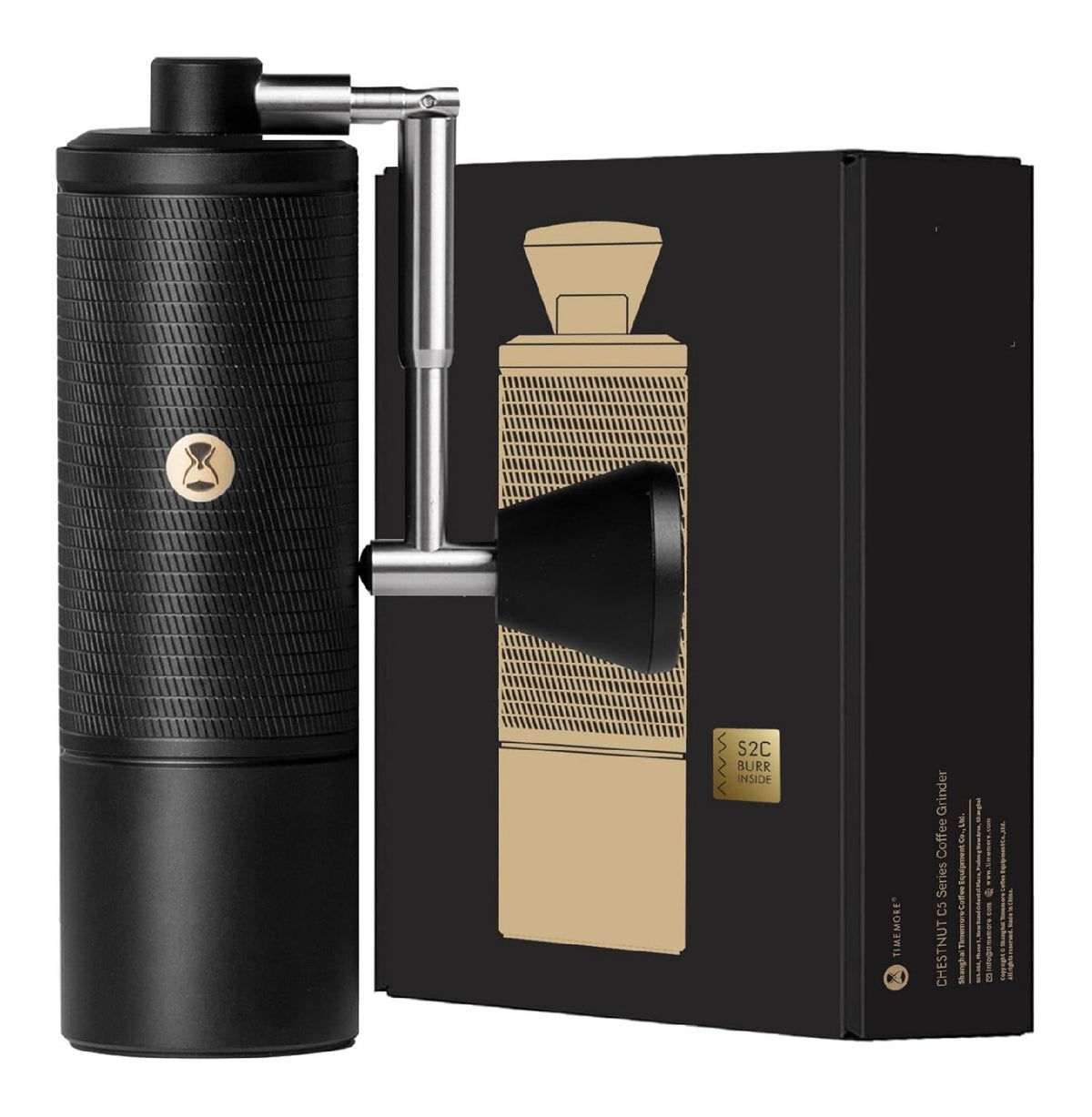 Moulin manuel compact espresso meules S2C 42mm aluminium noir poignee pliante