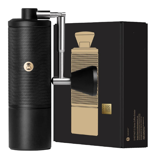 Moulin manuel compact espresso meules S2C 42mm aluminium noir poignee pliante
