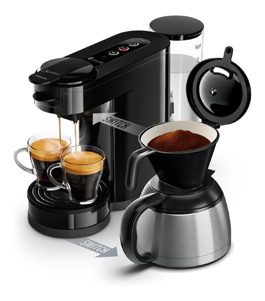 Machine 2en1 dosettes et filtre 1.2L verseuse isotherme selection aroma