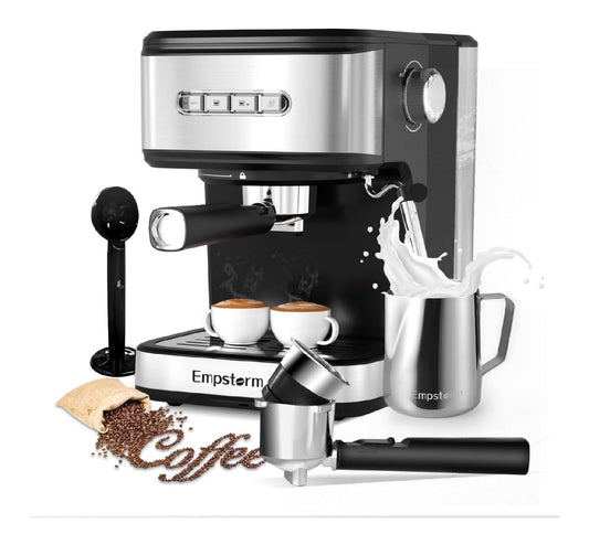 Machine Expresso 2en1 20 Bars Inox et Noir avec Mousseur Lait et Buse Vapeur