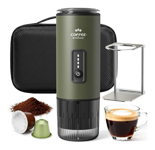 Expresso portable 3 en 1, chauffe 92C en 3 min, batterie USB, etui rigide et support inclus