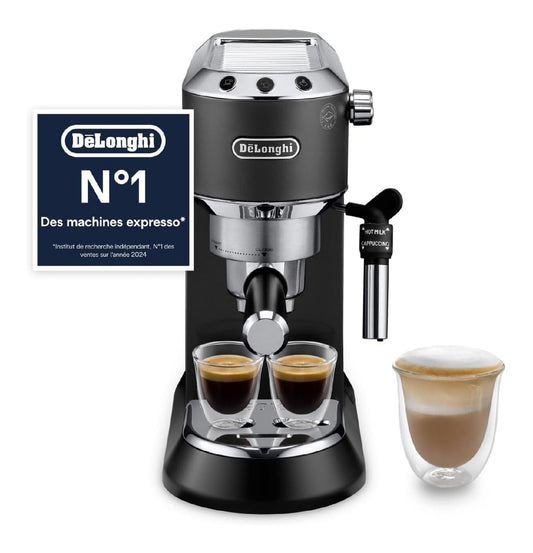 Machine espresso ultra-compacte 15 cm large, chauffe rapide, pret en 40 s, buse vapeur cappuccino