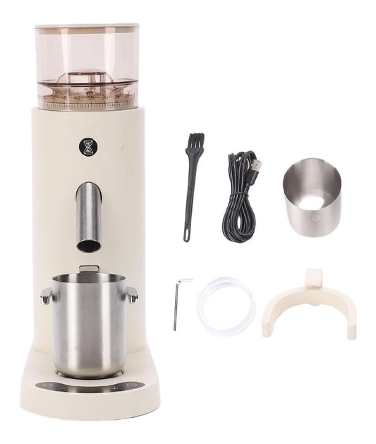 Moulin electrique silencieux creme mat compact bol inox accessoires complets