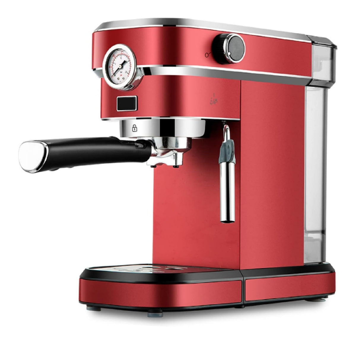 Machine Expresso 15 Bars 850W Thermostat Buse Vapeur 360 Chauffe-Tasses Rouge Inox