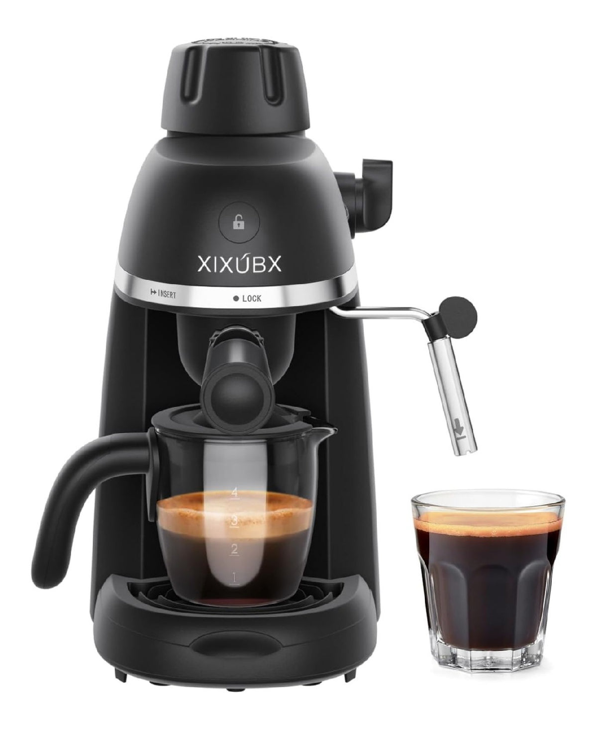 Machine Expresso Compacte 3.5 Bars 800W Buse Vapeur Verre Tritan Noire