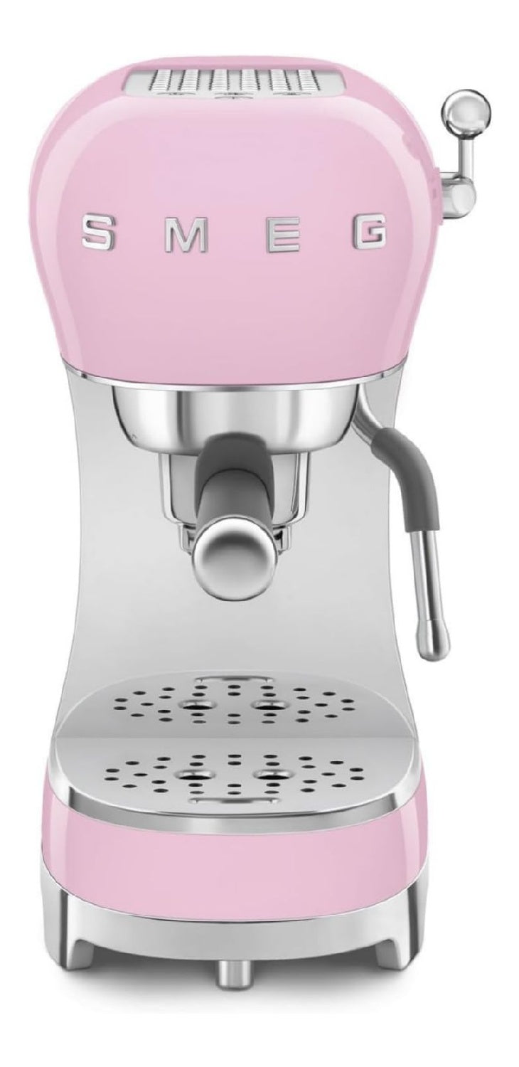 Machine espresso manuelle retro rose, chauffe rapide, buse vapeur latte, 4 fonctions, design 50s