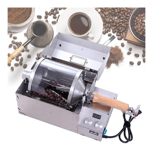 Torrefacteur cafe tambour transparent manivelle bois digital 1kg
