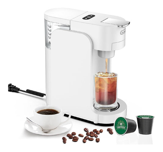 Machine Capsule Compacte 1450W 355ml 4 Tailles Plateau Reglable Blanche One-Touch
