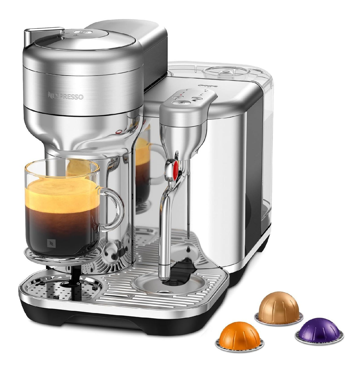 Machine a Capsules Premium Inox 2L avec Buse Vapeur et Mousse Lait