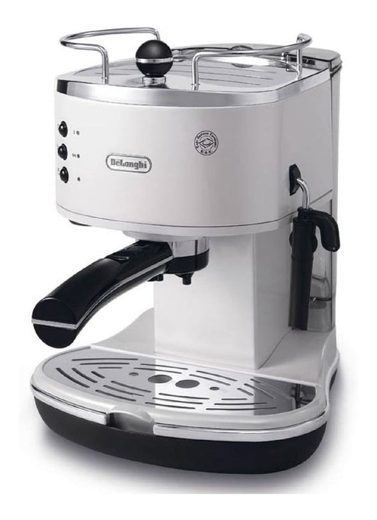 Machine Expresso Vintage Blanche avec Buse Vapeur et Chauffage Tasse
