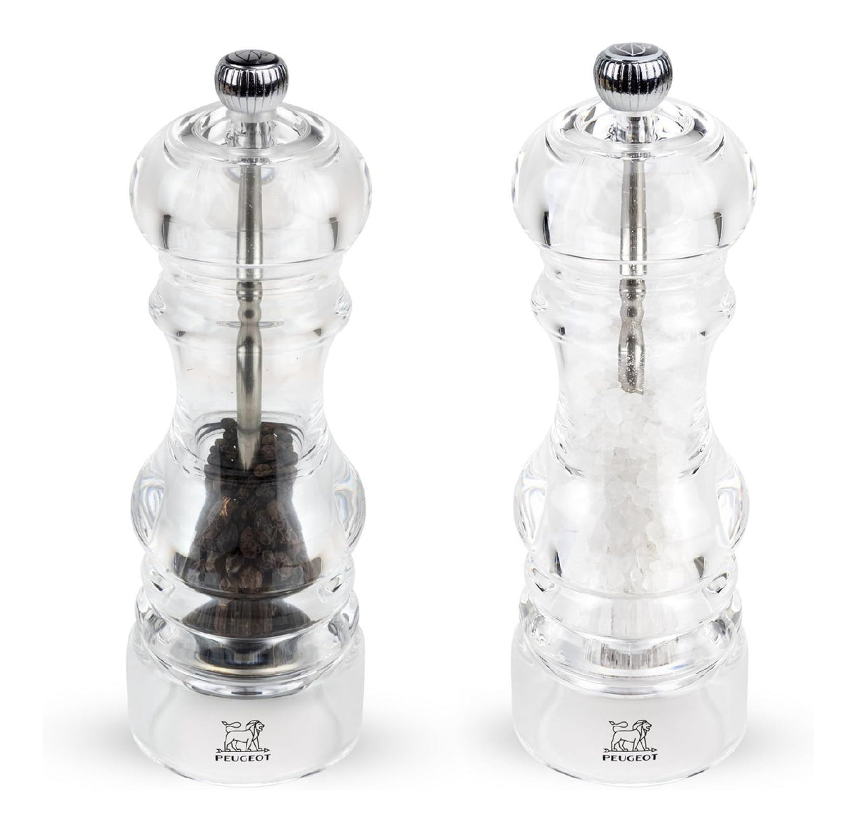 Duo moulins poivre et sel acrylique transparent 18 cm mecanisme precision