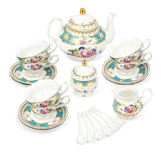 Service the 21 pieces porcelaine vintage bleu turquoise royal