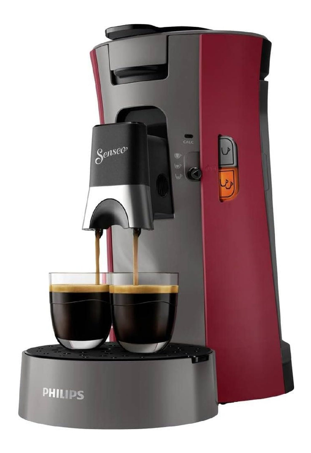 Cafetiere dosettes select rouge deux tasses ecran et memoire volume