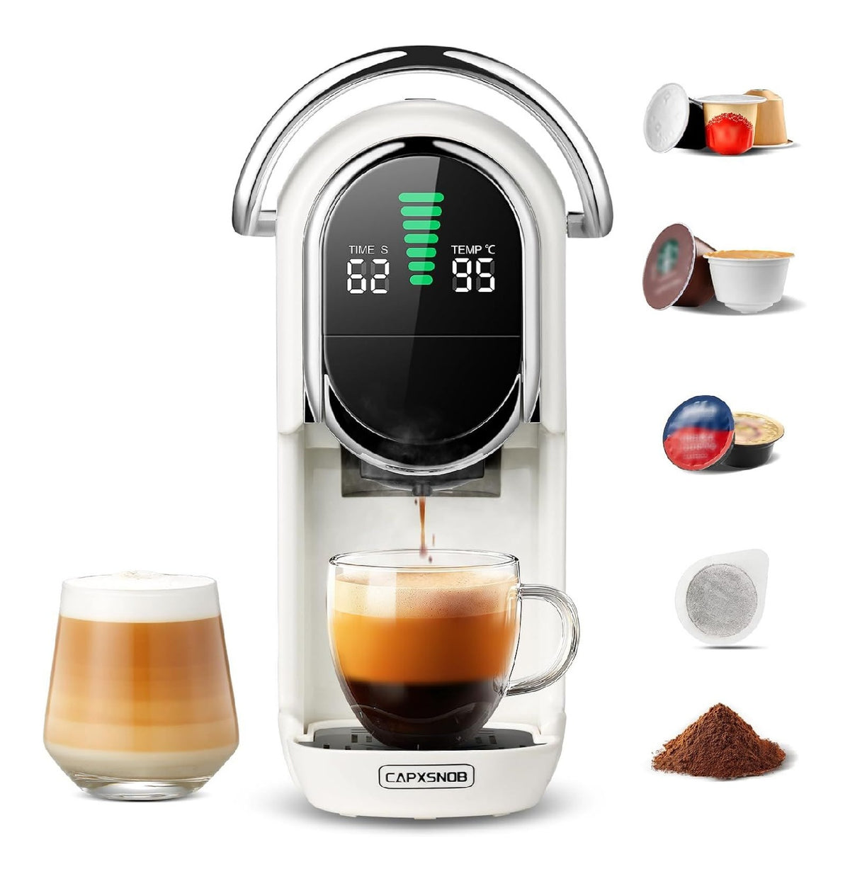 Machine Multi-Capsules Blanche 20 Bars avec Ecran LCD et Design Chromee