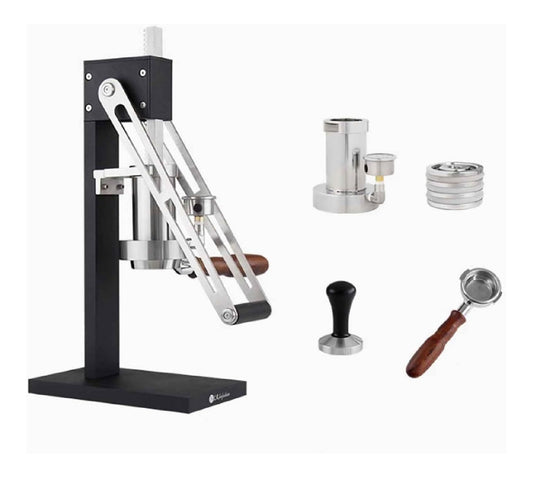 Machine Expresso Levier Noir et Inox avec Manometre Tamper et Porte-Filtre Complet