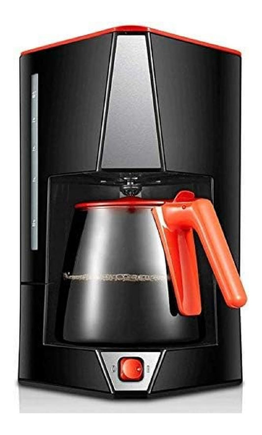 Cafetiere Filtre 1.5L 600W Noir et Rouge Compacte pour Capsules et Poudre