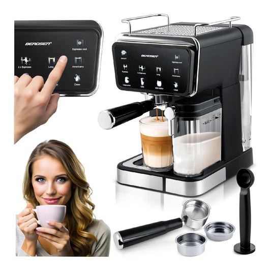 Machine Expresso 20 Bars 1350W Ecran Tactile Reservoir Lait 0.5L Auto-Clean Noir