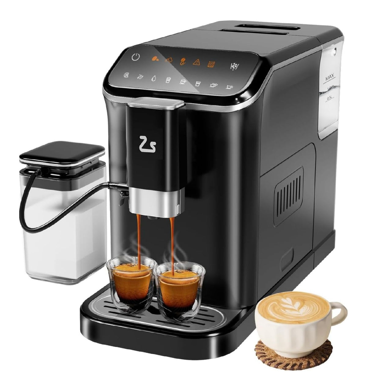 Machine Expresso Entierement Auto 20 Bars Double Chaudiere 15 Niveaux Mouture 1.5L