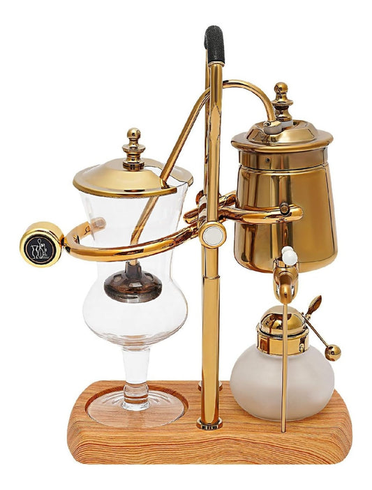 Siphon Belge Royal Famille Or avec Socle Bois et Preparation Ceremonielle