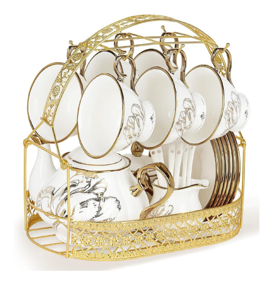 Service the britannique presentoir dore ajoure 6 tasses floral gris