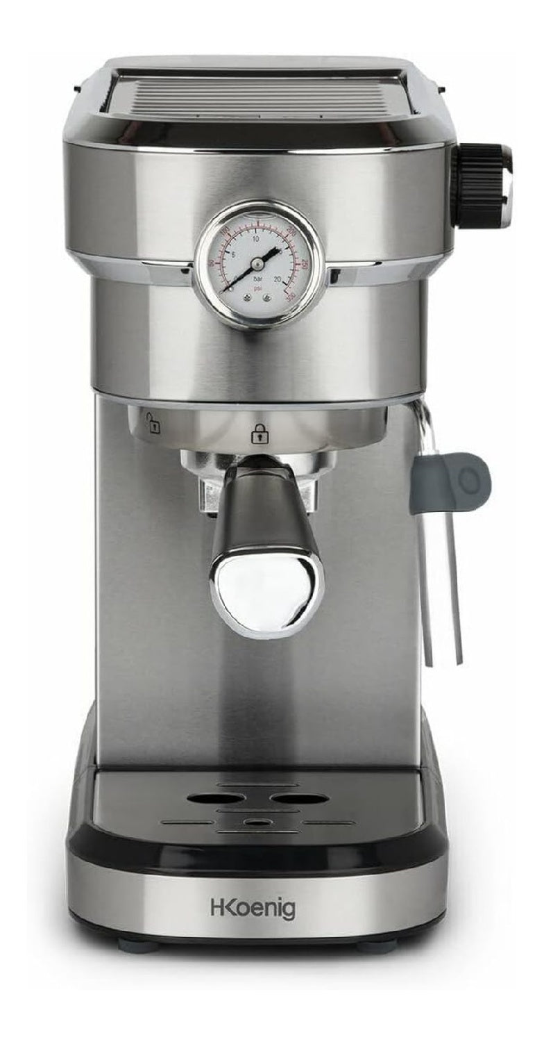 Machine espresso pro 20 bars italienne, manometre pression, chauffe rapide, buse vapeur, inox compacte